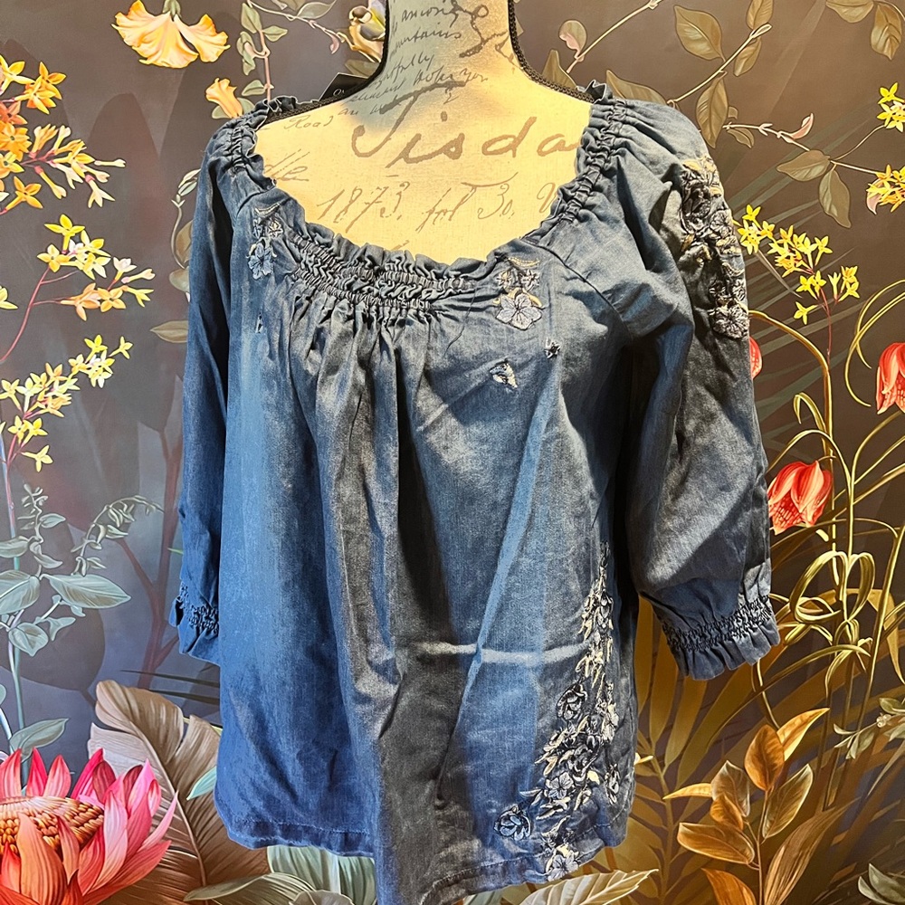Embroidered Blue Women's Top